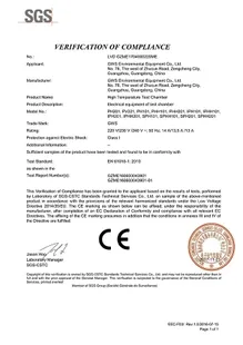 Cámara de alta temperatura 220 V – Certificación LVD